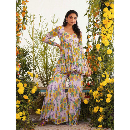 Baise Gaba Sayonee Gharara Floral Lavender (Set of 2)