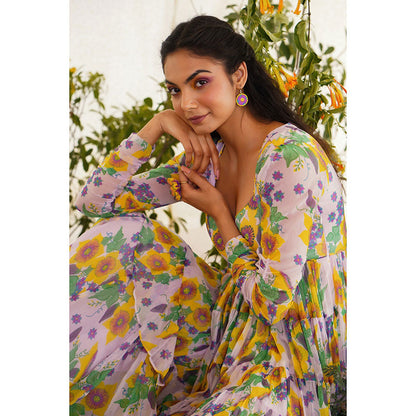 Baise Gaba Sayonee Gharara Floral Lavender (Set of 2)