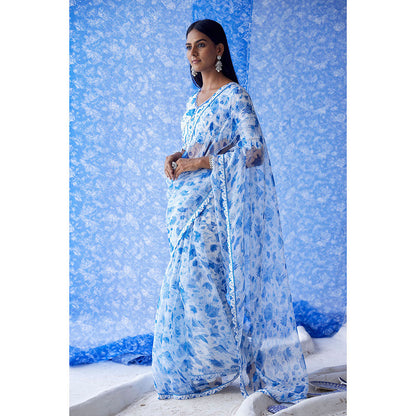 Baise Gaba White Sheesh Organza Saree with Unstitched