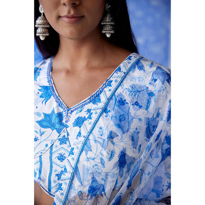Baise Gaba White Sheesh Organza Saree with Unstitched