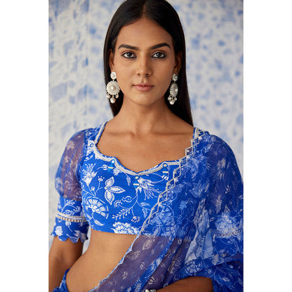 Baise Gaba Blue Darpan Organza Saree with Unstitched