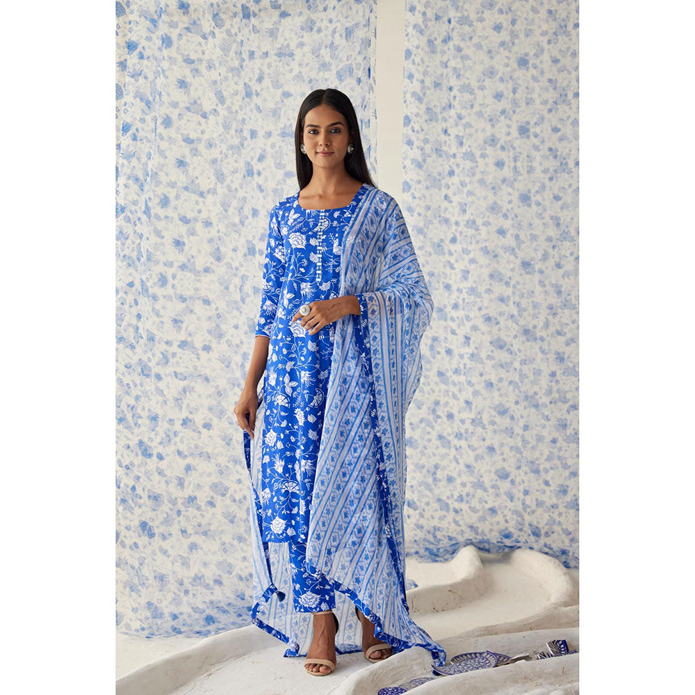 Baise Gaba Blue Sindhu Straight Suit (Set of 3)