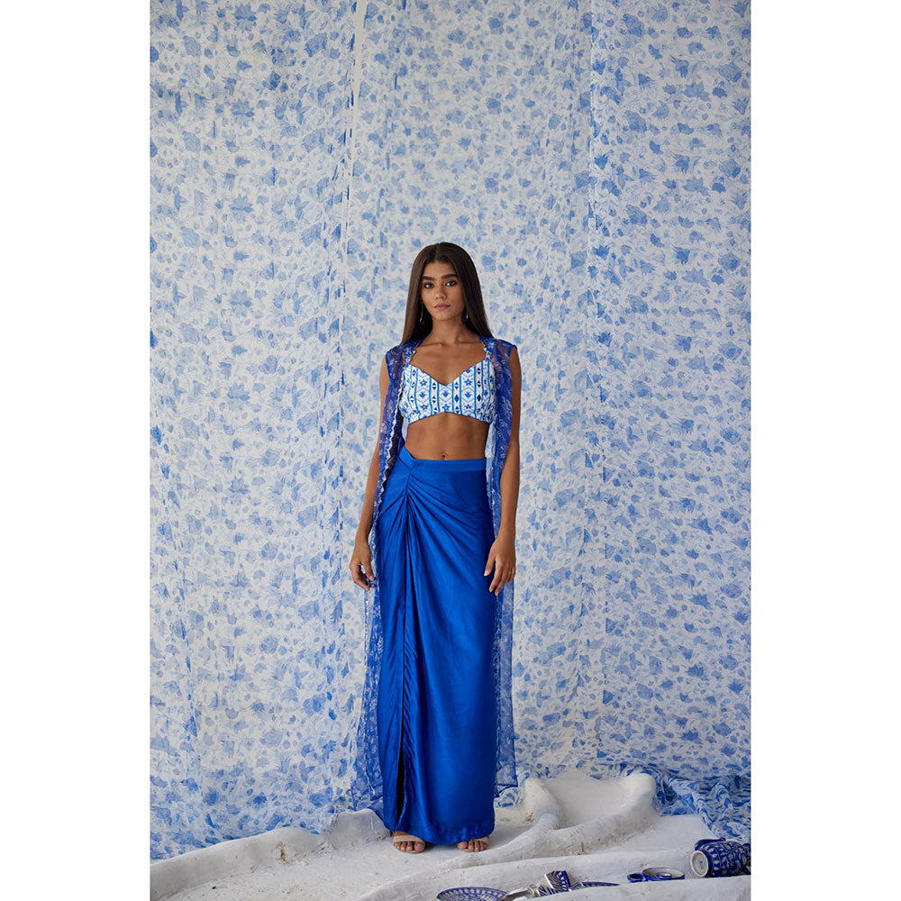Baise Gaba Blue Abhra Skirt Choga (Set of 3)