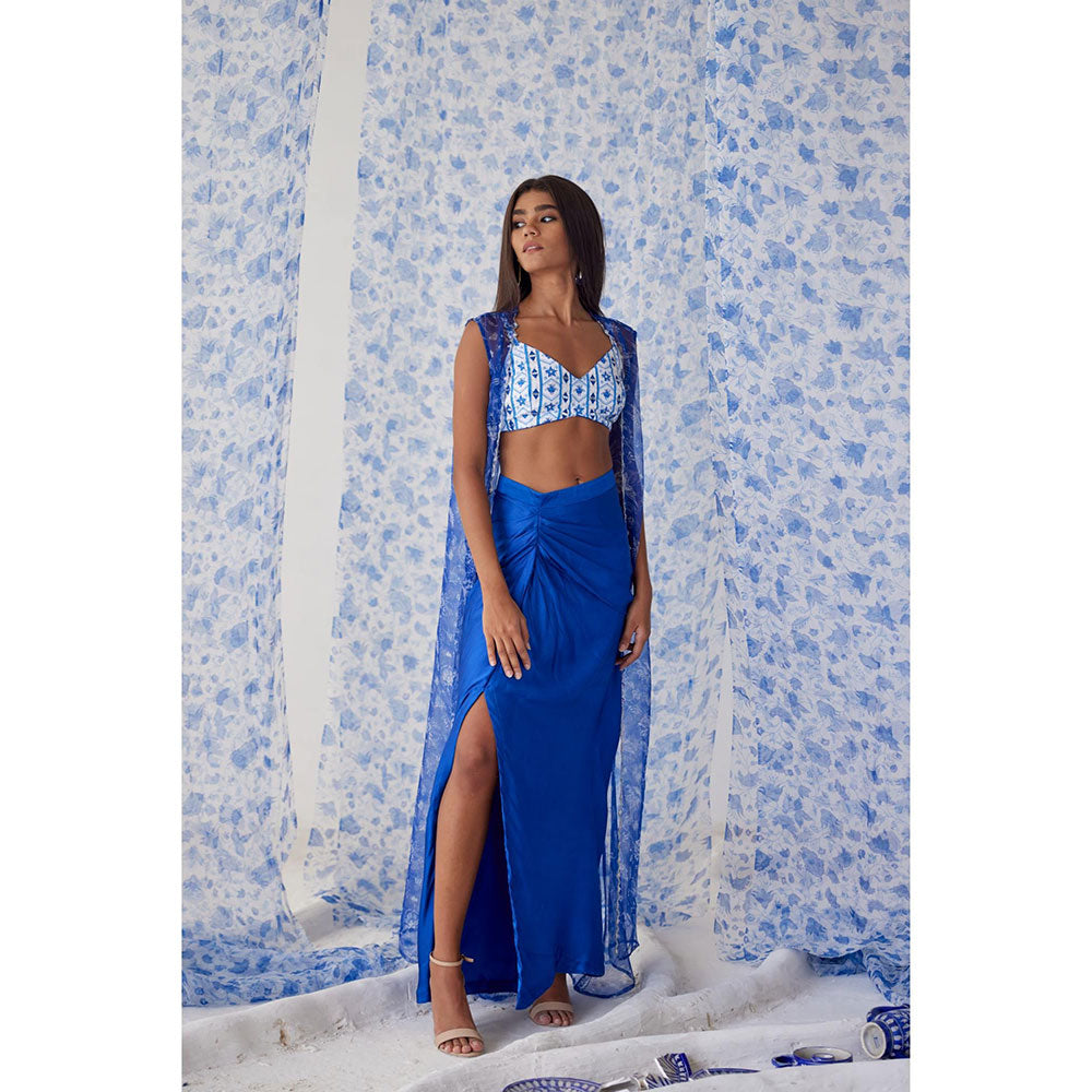 Baise Gaba Blue Abhra Skirt Choga (Set of 3)