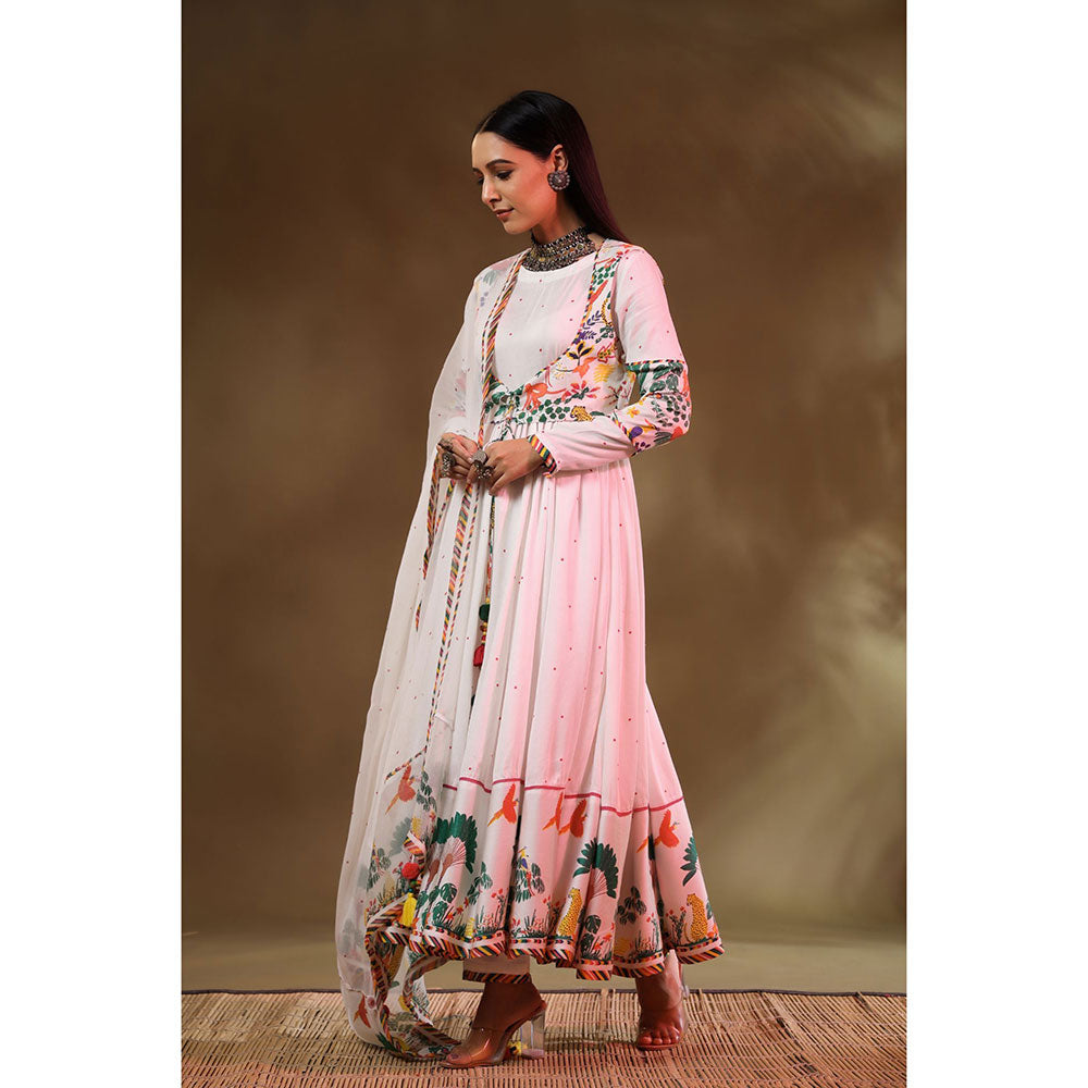Baise Gaba White Kainaat Anarkali Kurta with Koti (Set of 2)