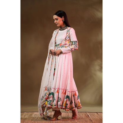 Baise Gaba White Kainaat Anarkali Kurta with Koti (Set of 2)