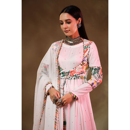 Baise Gaba White Kainaat Anarkali Kurta with Koti (Set of 2)