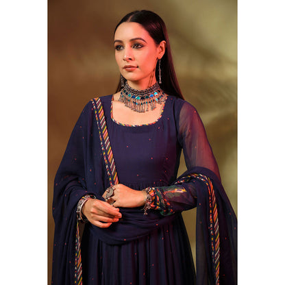 Baise Gaba Navy Blue Noori Anarkali (Set of 3)
