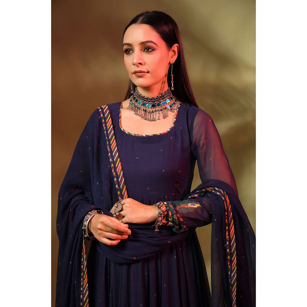 Baise Gaba Navy Blue Noori Anarkali Kurta