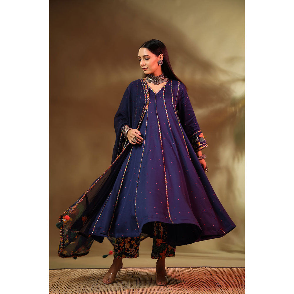Baise Gaba Navy Blue Mehr Anarkali (Set of 3)