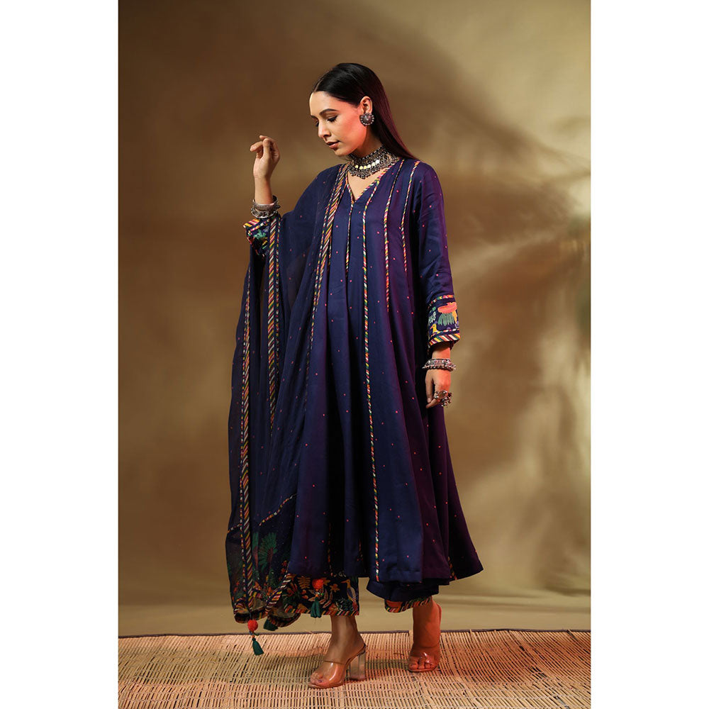 Baise Gaba Navy Blue Mehr Anarkali (Set of 3)