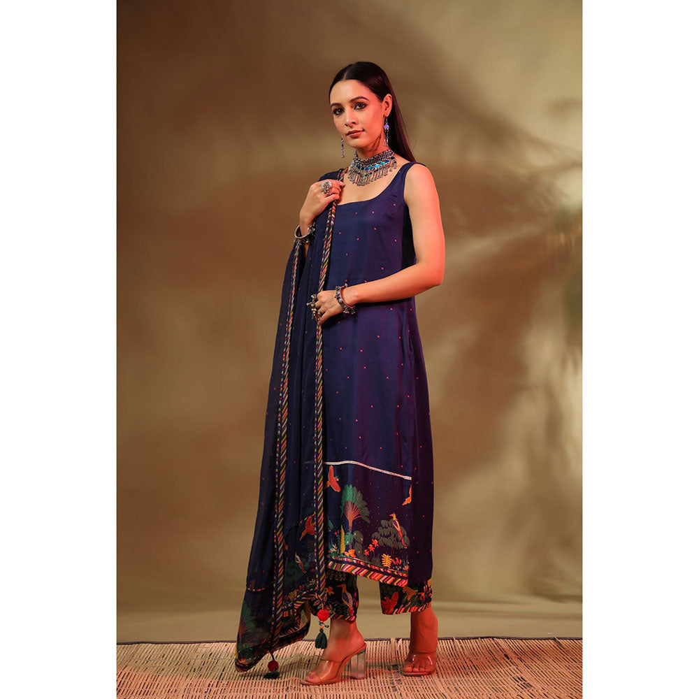 Baise Gaba Navy Blue Hoor Kurta (Set of 3)