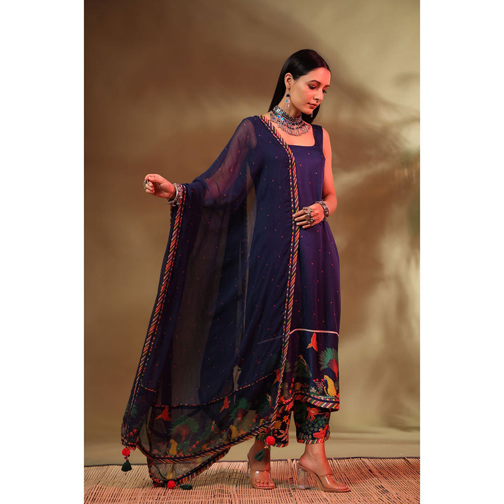 Baise Gaba Navy Blue Hoor Kurta (Set of 3)