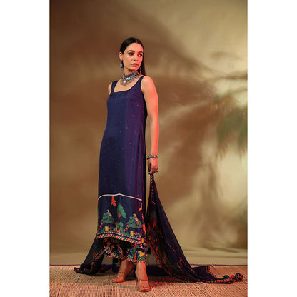 Baise Gaba Navy Blue Hoor Kurta (Set of 3)