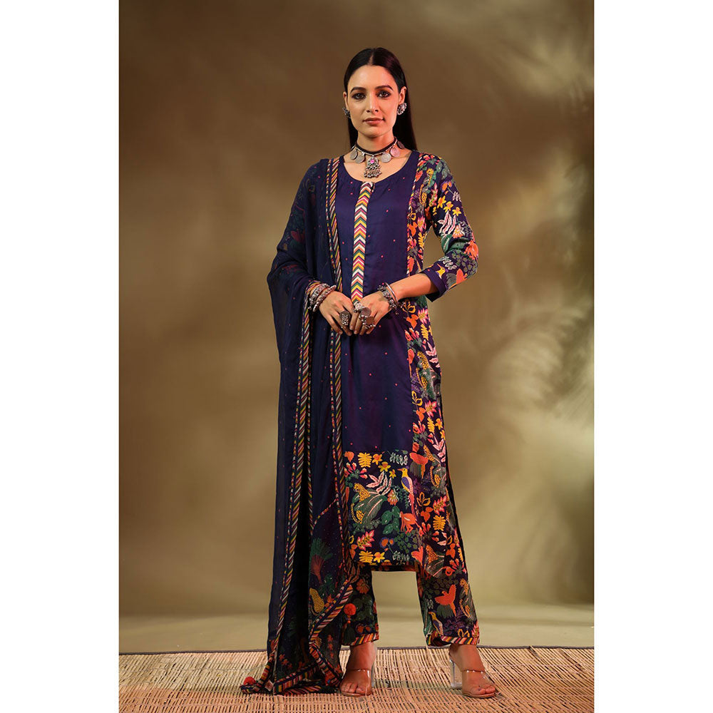 Baise Gaba Navy Blue Saba Kurta (Set of 3)