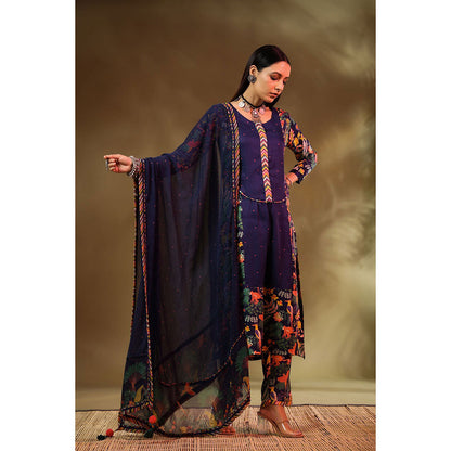 Baise Gaba Navy Blue Saba Kurta (Set of 3)