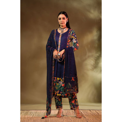 Baise Gaba Navy Blue Saba Kurta (Set of 3)