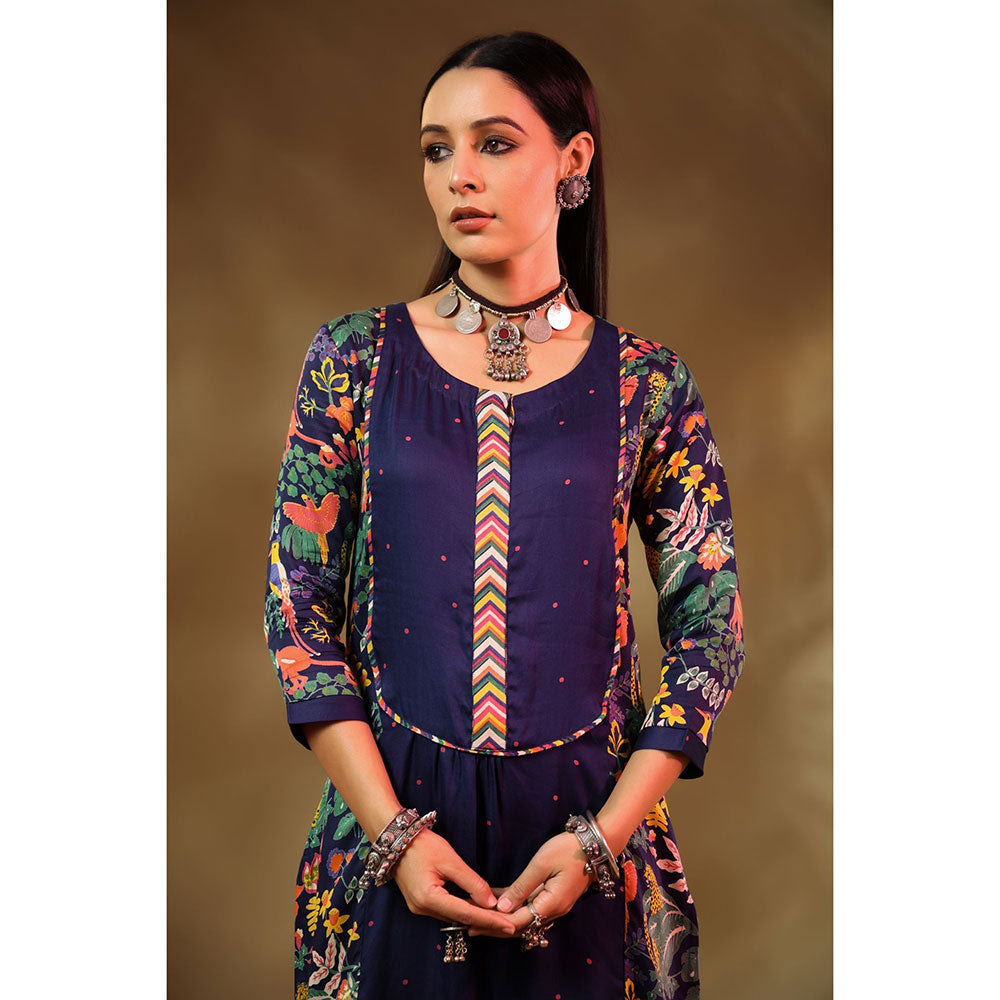 Baise Gaba Navy Blue Saba Kurta (Set of 3)