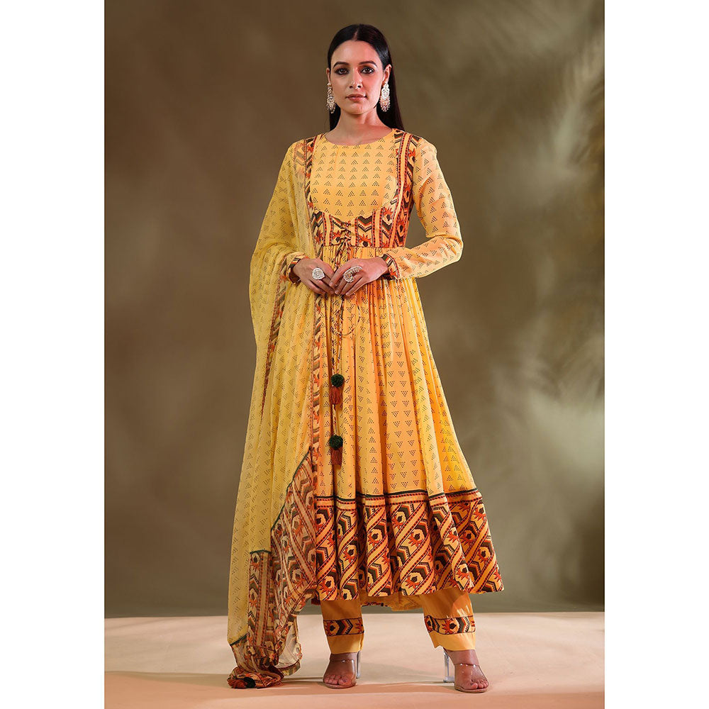 Baise Gaba Yellow Cynthia Anarkali (Set of 4)