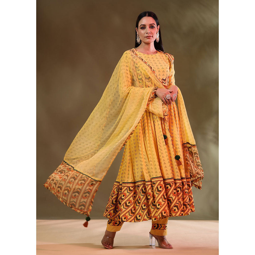 Baise Gaba Yellow Cynthia Anarkali (Set of 4)