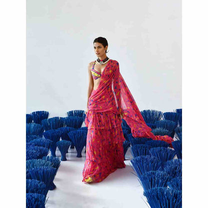 Baise Gaba Gulabo Pre-Stitched Saree with Stitched Blouse (Set of 2)