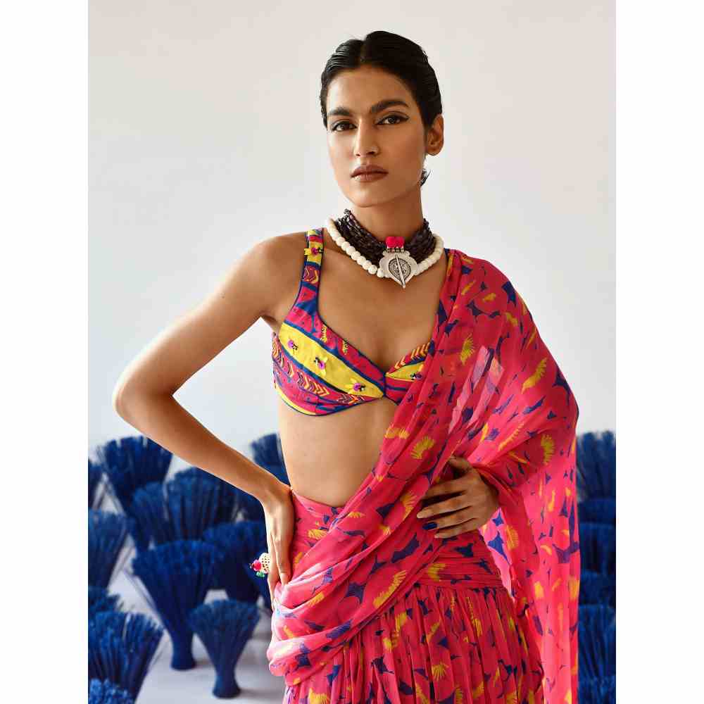 Baise Gaba Gulabo Pre-Stitched Saree with Stitched Blouse (Set of 2)