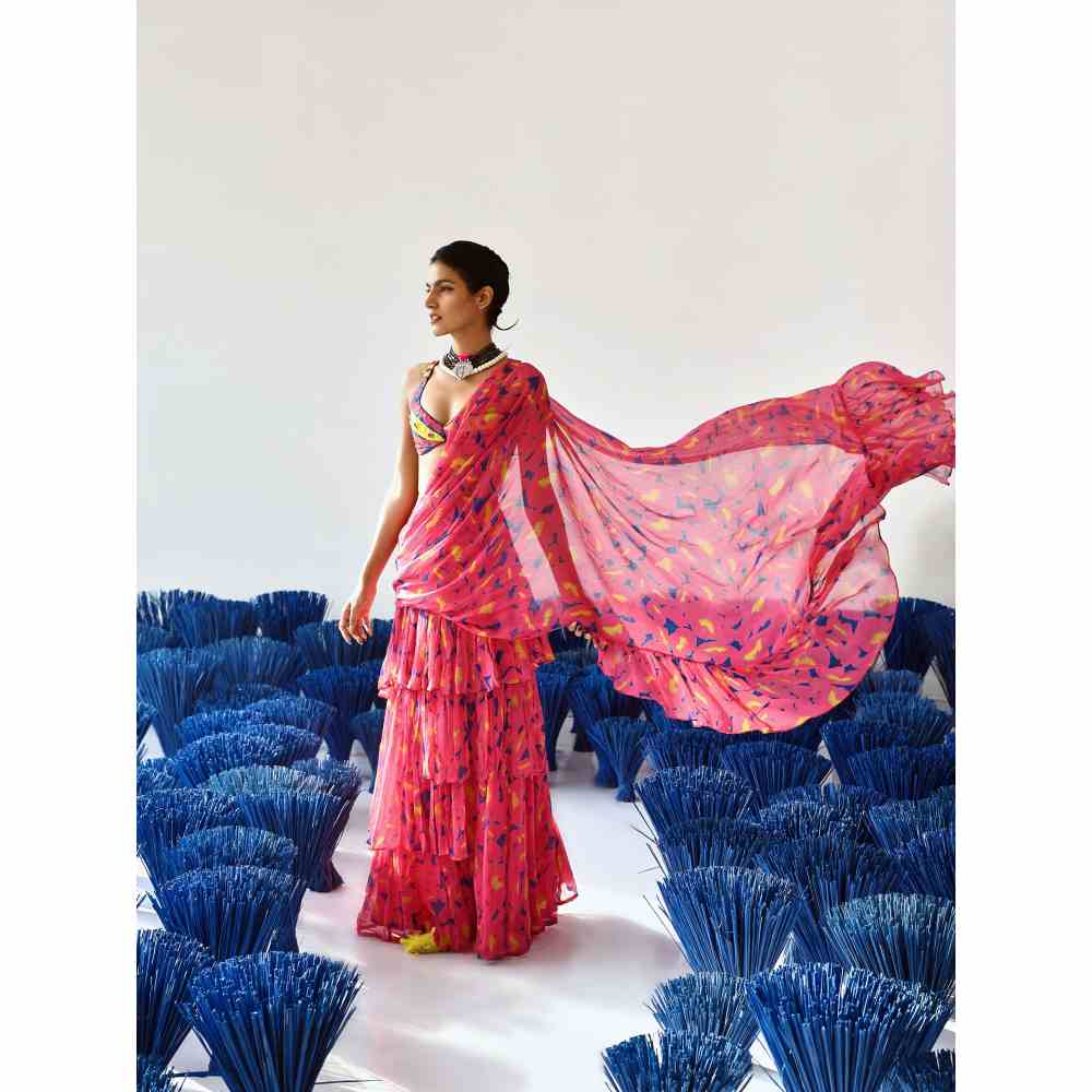Baise Gaba Gulabo Pre-Stitched Saree with Stitched Blouse (Set of 2)
