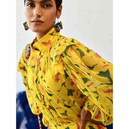Baise Gaba Yellow Printed Straight Fit Avi Pants