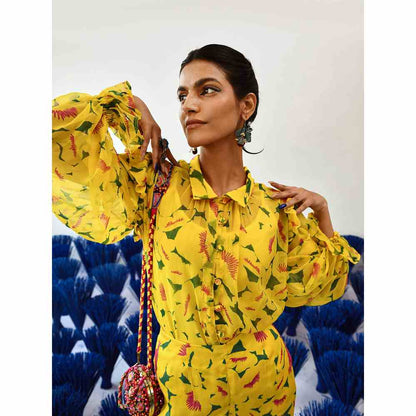 Baise Gaba Yellow Printed Straight Fit Avi Pants