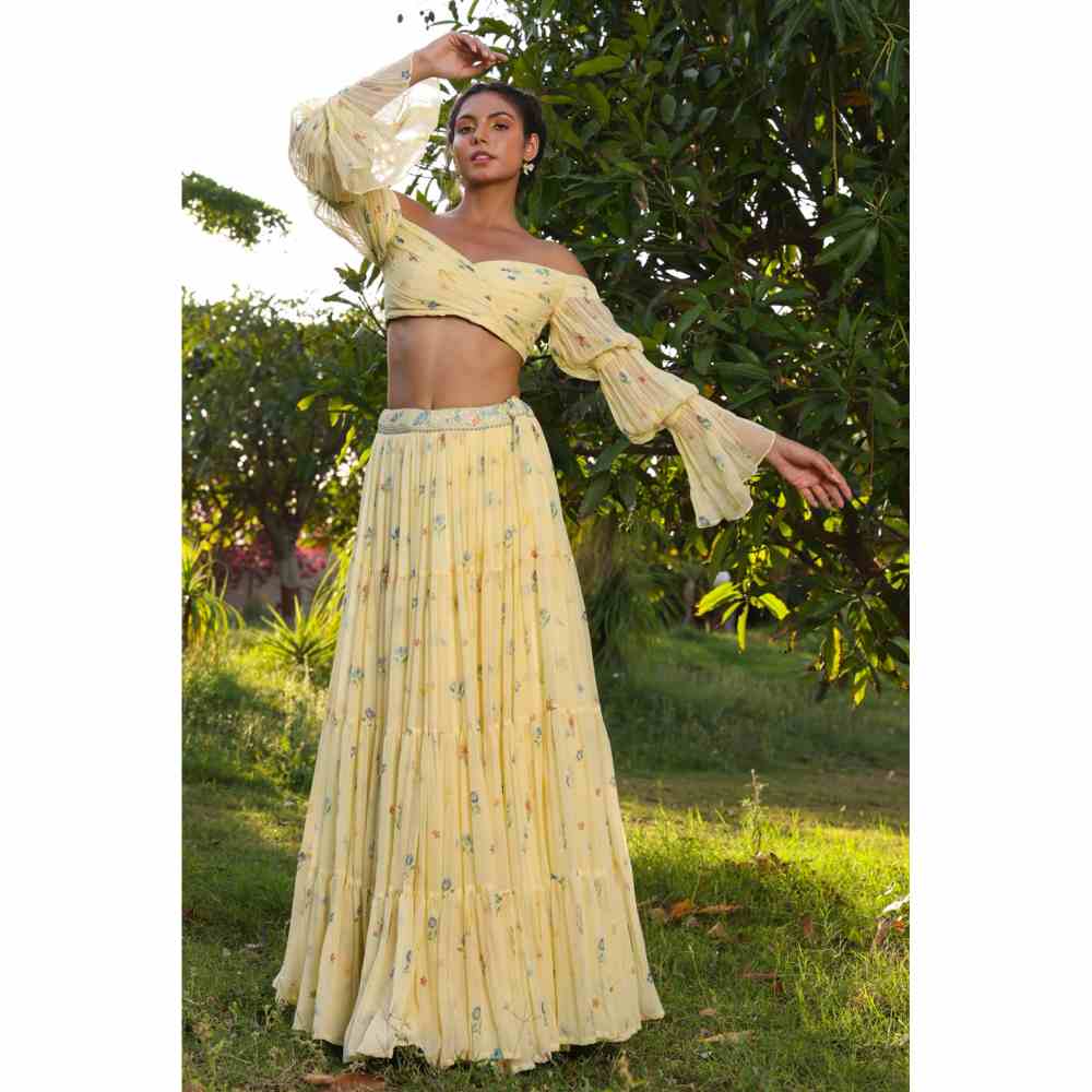 Baise Gaba Flourish Lehenga - Yellow (Set of 2)