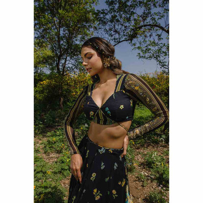 Baise Gaba Cosmos Lehenga - Black (Set of 3)