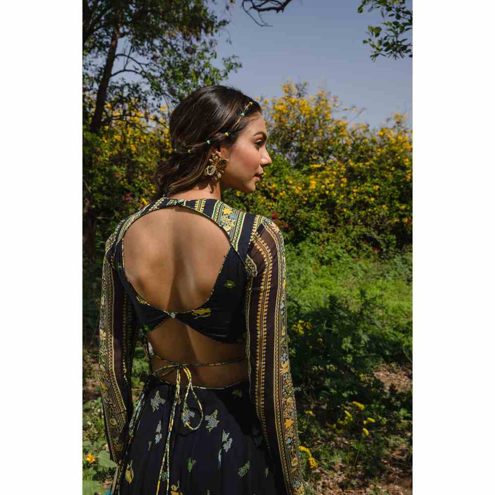 Baise Gaba Cosmos Lehenga - Black (Set of 3)