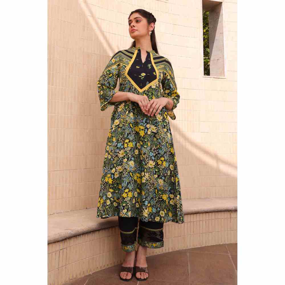 Baise Gaba Amor A-Line Kurta - Black (Set of 3)