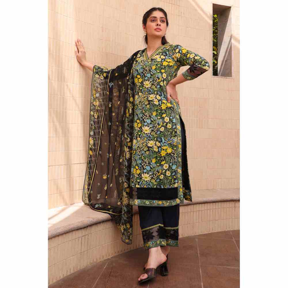 Baise Gaba Mia Straight Kurta - Black (Set of 3)