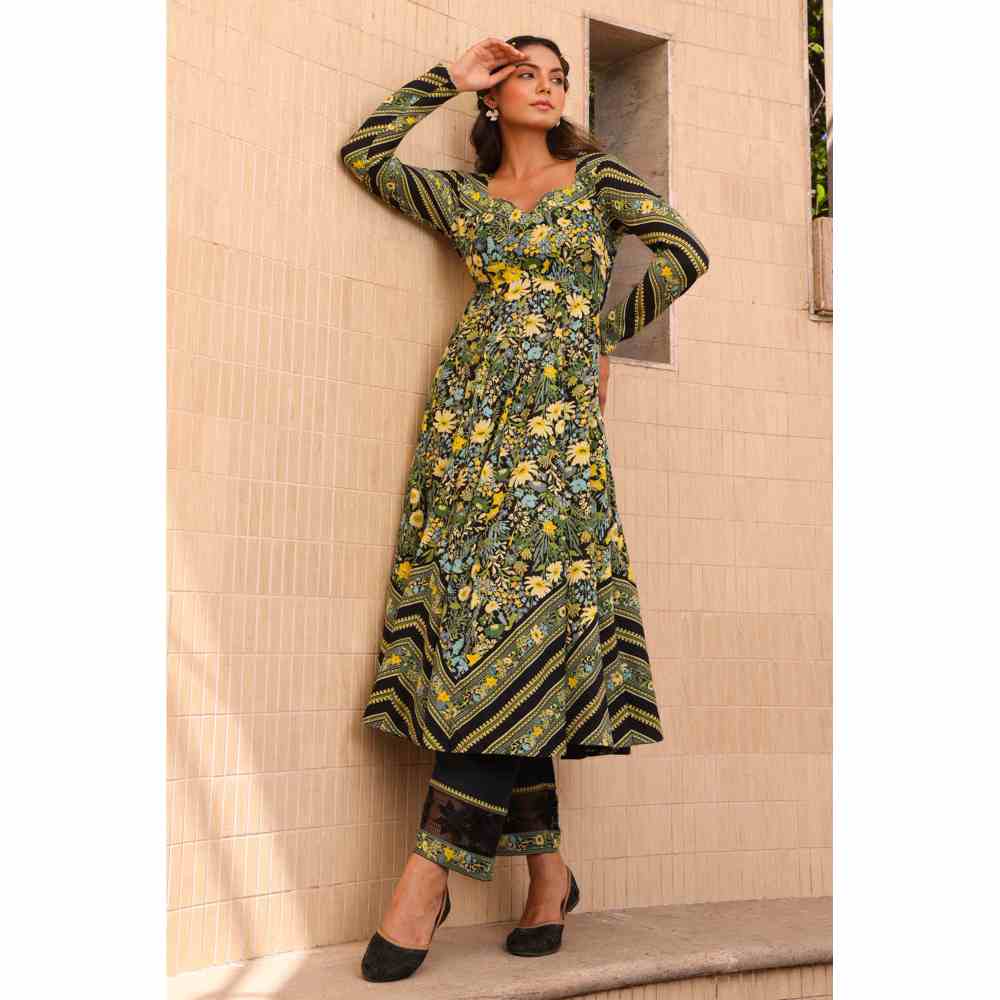 Baise Gaba Mirage Anarkali Kurta - Black