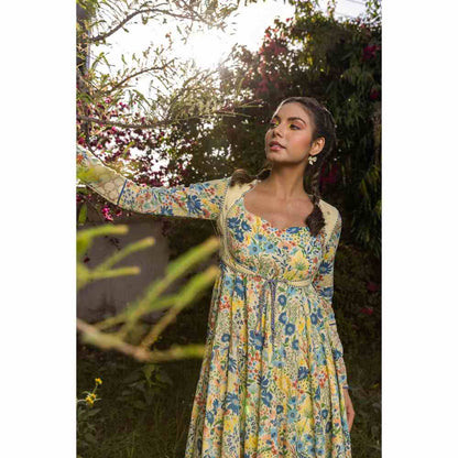 Baise Gaba Savanna Anarkali And Koti - Yellow (Set of 2)