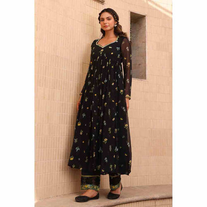 Baise Gaba Stardust Anarkali Kurta - Black
