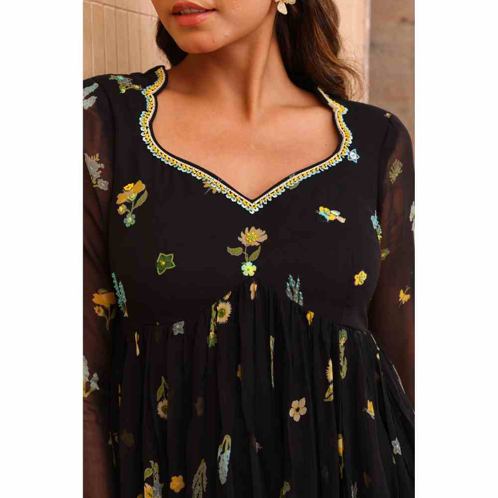 Baise Gaba Stardust Anarkali Kurta - Black