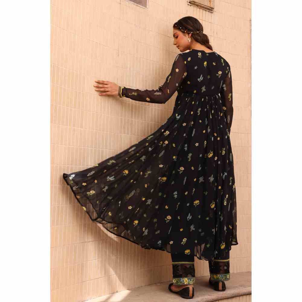 Baise Gaba Stardust Anarkali Kurta - Black