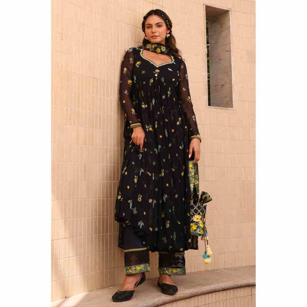 Baise Gaba Stardust Anarkali Kurta - Black