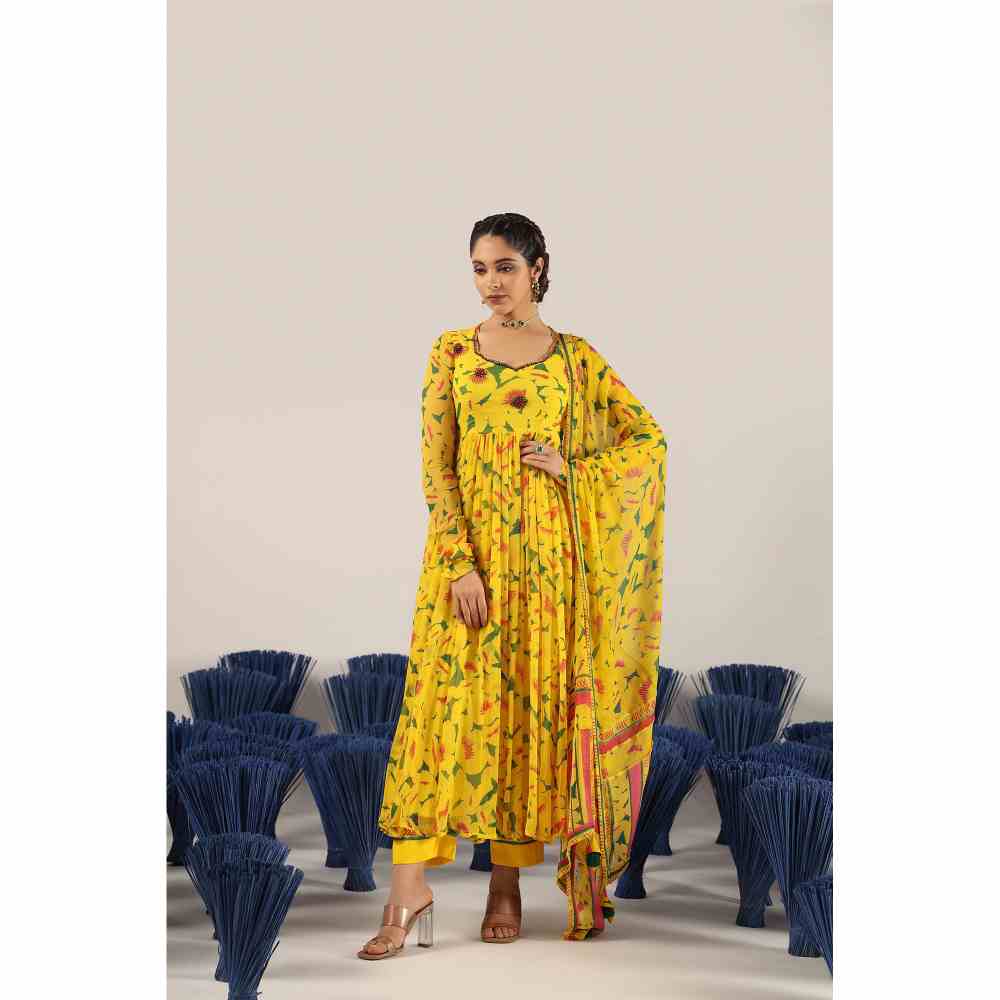 Baise Gaba Smilti Printed Anarkali Kurta with Pant & Dupatta (Set of 3)