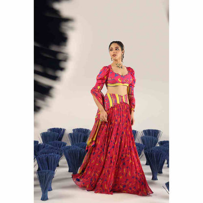 Baise Gaba Gher chiffon Lehenga with Blouse & Dupatta (Set of 3)