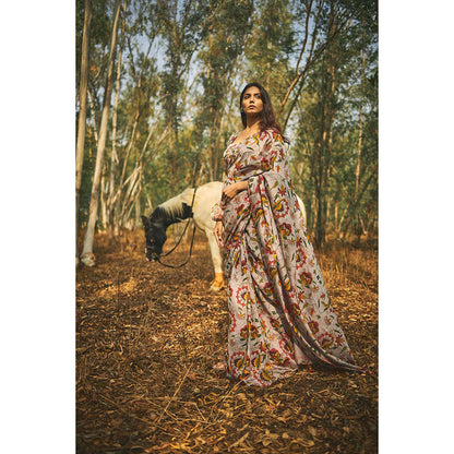 Baise Gaba Gulmaa Chanderi Saree With Unstitched Blouse