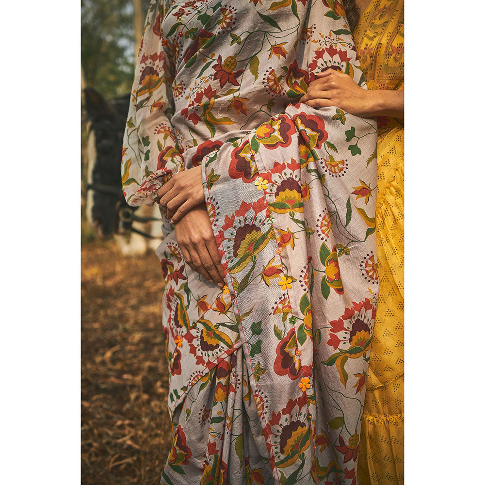 Baise Gaba Gulmaa Chanderi Saree With Unstitched Blouse