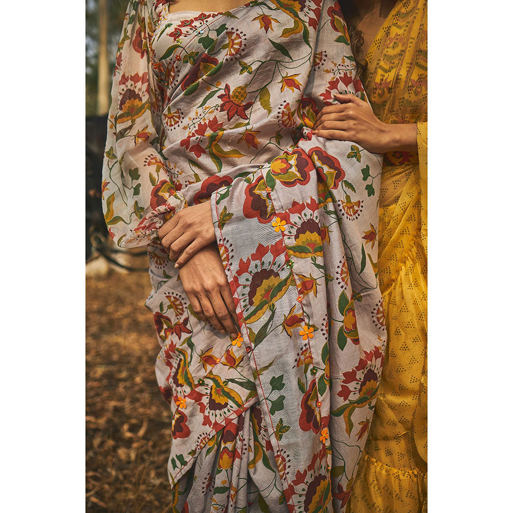 Baise Gaba Gulmaa Chanderi Saree With Unstitched Blouse