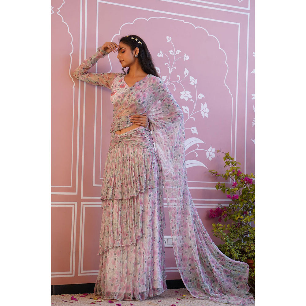 Baise Gaba Shell Pink Ready To Wear Saree With Stitched Blouse