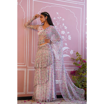 Baise Gaba Shell Pink Ready To Wear Saree With Stitched Blouse
