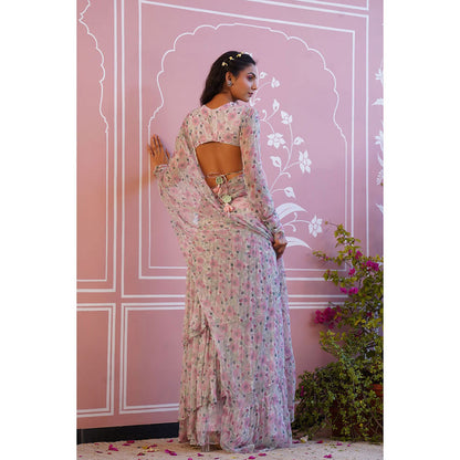 Baise Gaba Shell Pink Ready To Wear Saree With Stitched Blouse