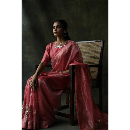 Begum Pret Peach Gulnaaz Saree with Stitched Blouse