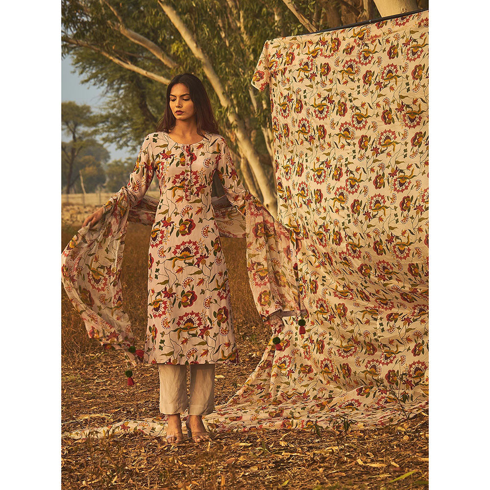 Baise Gaba Grey Jasmine Kurta (Set Of 3)